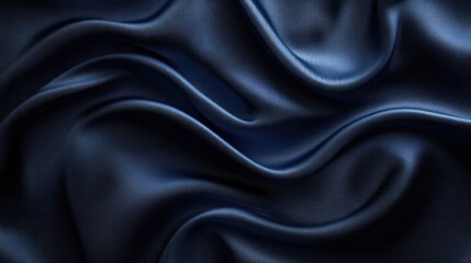 Poster - navy charmeuse waves with subtle texture and tonal variation displaying undulating folds and intricate drapery in a close up studio shot