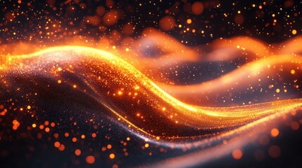 Poster - a captivating interplay of light and shadow where particles coalesce into ethereal waves adorned with glowing embers against a dark backdrop