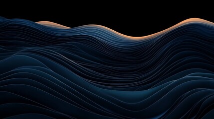 Wall Mural - abstract wave pattern with layered blues and gold accents on black backdrop