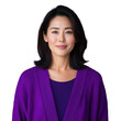 © OKAN - Confident woman in purple attire smiling on transparent background