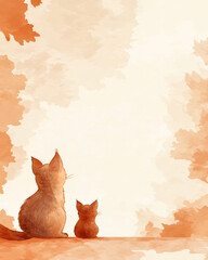 Poster - Two cats are sitting on a ledge, looking out at the world. The scene is peaceful and calming, with the cats enjoying the view together