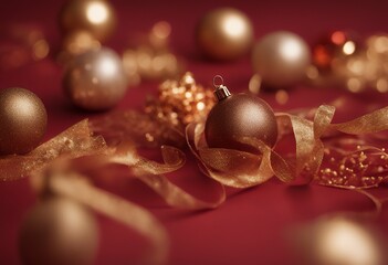 Wall Mural - christmis uhd gold red wallpaper background decorated horizontal photo greeting merry ornament tree 