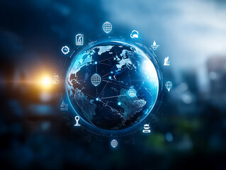 Poster - Global connectivity in technology an abstract visualization of data networks and communication digital field futuristic view