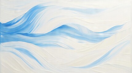 Wall Mural - flowing abstract painting with wavy blue and white strokes