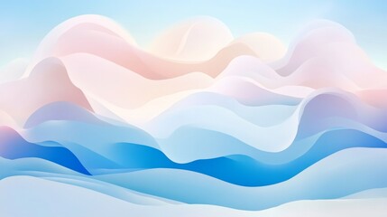 Wall Mural - gradient waves cascade in cool blues and soft peach hues in layered abstract