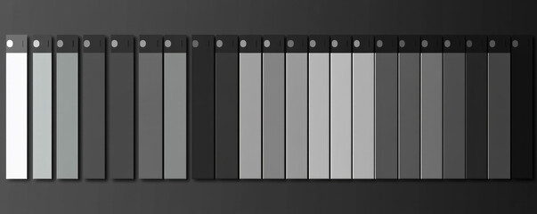 Poster - A row of black and white boxes with a white dot in the middle. The boxes are all the same size and shape