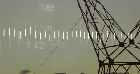 Poster - Animation of transmission tower with numerical data overlay against cloudy sky