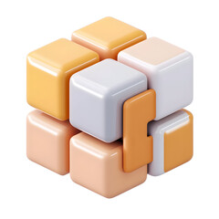 Poster - A three-dimensional, interlocking cube of varying pastel shades.