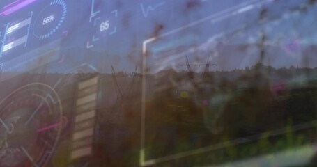 Poster - Animation of digital interface with data analytics over power lines in landscape