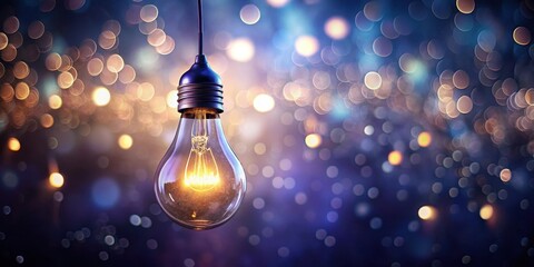 Wall Mural - illuminated glass bulb hanging against a shimmering, abstract background of bright lights