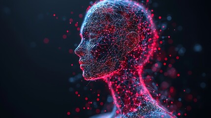 Poster - Digital female profile, glowing lines