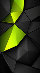 Poster - A black and yellow abstract design with a green triangle. The design is made up of black and yellow shapes