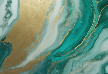 Poster - green aqua abstract art modern design marble swirls agate ripples beautiful natural background gold 