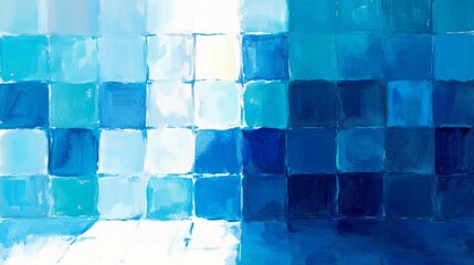 Wall Mural - watercolor squares transition between light and dark blues, creating a textured, abstract art piece