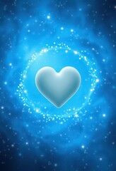 Wall Mural - A single white heart floats serenely in a vibrant blue, swirling nebula of sparkling lights, background, design, isolated