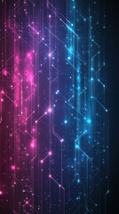 Poster - A colorful, abstract image with purple and blue lines and dots. The image is a representation of a computer screen or a digital art piece. The colors and patterns create a sense of movement and energy
