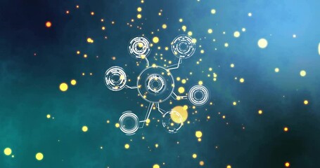 Poster - Glowing particles background with network connections and data processing animation