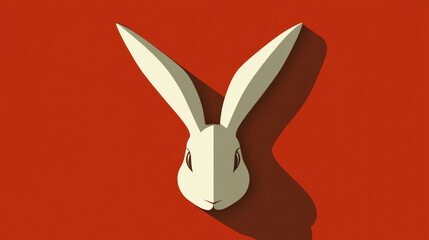 Poster - A rabbit head is shown on a red background. The rabbit has a very serious expression on its face