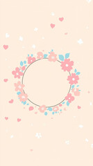 Poster - A pink and blue flower wreath with hearts surrounding it. The wreath is on a white background