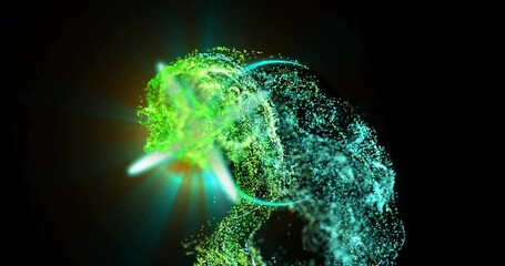Poster - Digital animation with dynamic green and blue shapes on black background