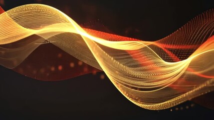 Poster - vibrant abstract wave design with flowing lines in gold and red against dark background, evoking mov