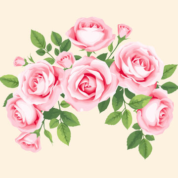 A beautiful bouquet of light pink roses with green leaves against a soft beige background, representing love, romance, and floral elegance.
