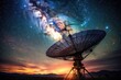 © ChannelPIC - Night Sky Satellite Dish Antenna: Deep Space Communication, Digital Signals, Starry Galaxy