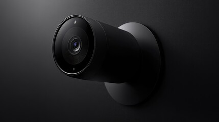 Poster - A close-up shot of a smart security camera on a smooth wall with ample space surrounding it for text or promotional content.