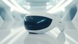 © pinporn manosri - A futuristic VR headset sitting on a minimalist white surface, with ample background space for promotional content.