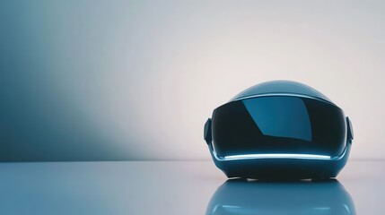 Poster - A futuristic VR headset resting on a clean, smooth surface with subtle lighting effects and ample space for text.