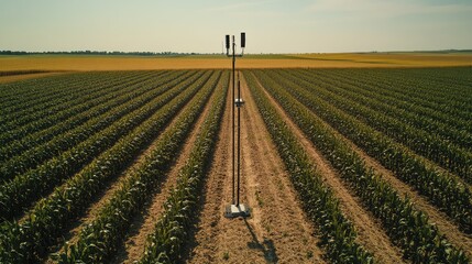 Poster - A series of sensors in a farm field, measuring crop growth conditions and providing data to optimize yields, open space for text