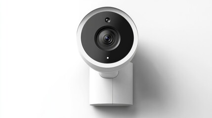 Poster - A sleek smart security camera on a white exterior wall, leaving plenty of clean space for branding or copy.