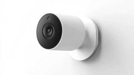 Poster - A smart security camera mounted on a wall with a clean background and ample space for text.