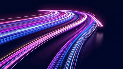 Poster - Vibrant light trails create dynamic and colorful abstract patterns, showcasing mesmerizing blend of pink, blue, and purple hues that evoke sense of motion and energy.