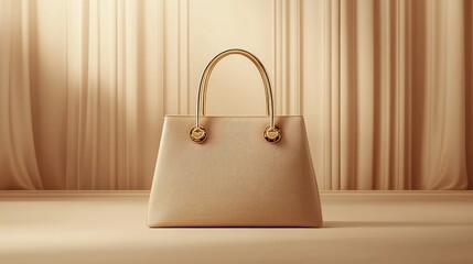 Poster - A structured handbag with gold accents, placed on a smooth backdrop, offering plenty of space for branding or advertising material.