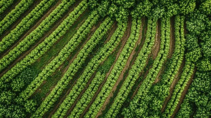 Poster - A top-down view of a drone flying over rows of crops, capturing images for yield prediction and disease detection, plenty of room for copy