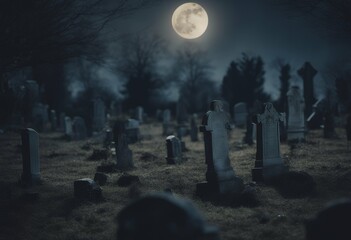 Wall Mural - ghosts out come cemetery moon old graves full copy space gravestone ghost fear gothic sky art grave 