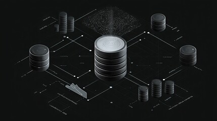 Poster - Abstract Dark Database Server Technology Digital Data Network Big Data Visualization Modern Futuristic Graphic Design Illustration Background Image   