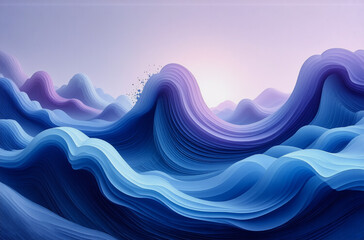 Aufkleber - abstract waves in soothing blue and purple hues create a calming and serene visual. soft pastel ligh
