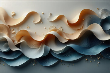 Aufkleber - abstract flowing waves in beige, peach, and blue gradient colors create a smooth, paper-like texture