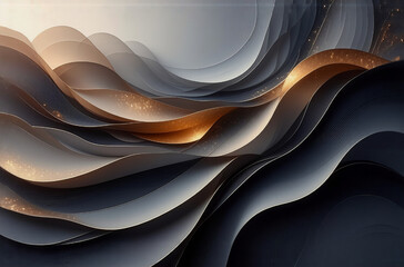 Aufkleber - abstract flowing layers of grey, white, and gold hues create a sense of depth and motion. the smooth