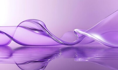 Poster - 
3d rendering, abstract violet background with curvy glass ribbon and reflection on the water surface. Simple modern minimalist wallpaper. Abstract background with glass shapes composition.