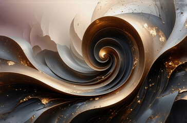 Aufkleber - abstract swirling vortex of gold and grey waves creates a dynamic and elegant design. metallic textu