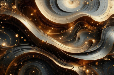 Wall Mural - elegant fluid swirls of gold and dark gray create a luxurious backdrop, illuminated with golden ligh