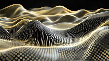 Poster - Golden Abstract Waves: A Digital Art Exploration of Data Flow and Connections. Futuristic, Elegant, and Luxurious Texture Background.