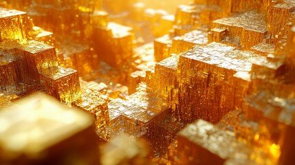 Poster - Golden Crystal Structures: A 3D Abstract Masterpiece
