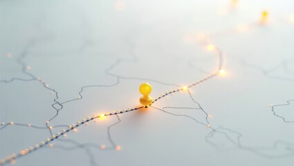 Poster - A path marked with pushpins, symbolizing a journey or destination, with soft light highlighting the route