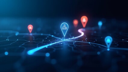 Poster - Navigating a digital map with pinpointed locations, highlighting the journey and direction. A captivating visual for exploration and travel