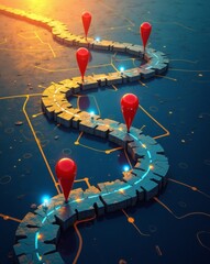 Poster - a road of journey with navigation pins