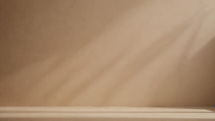 Poster - Minimalist Beige Wall with Natural Shadows and Empty Platform